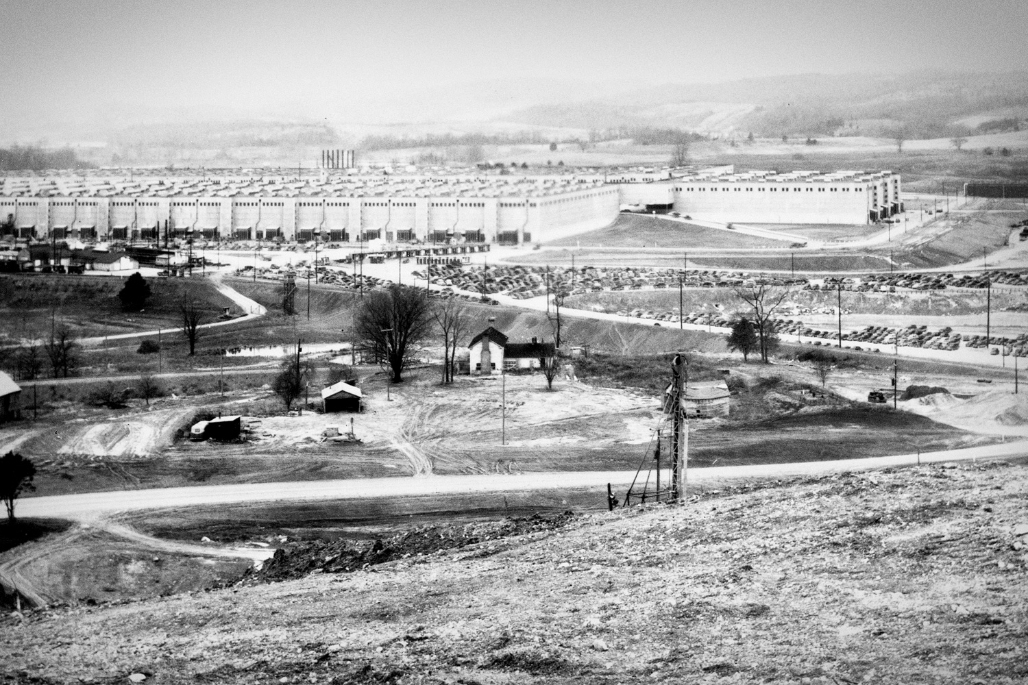 K-25 from the northeast with a Wheat farm in the foreground.